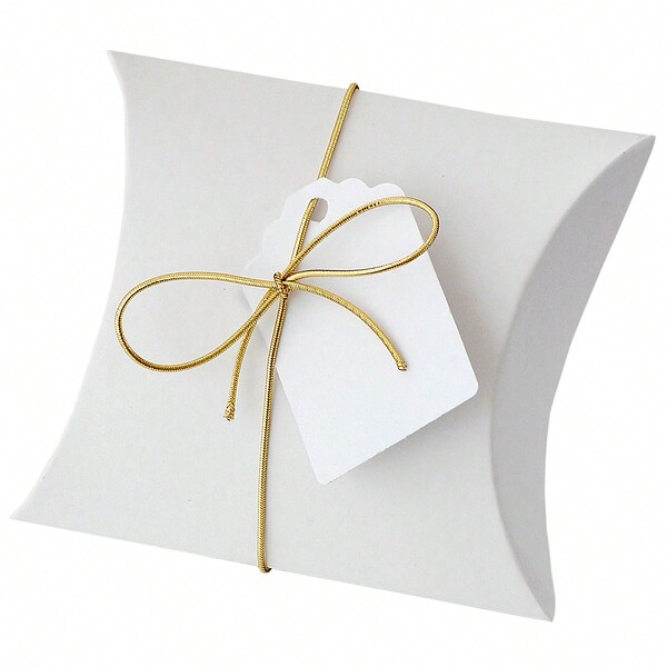 25 Caixas Modelo Almofada Papel Branco / Kraft Semijoias Lembancinhas + Tag