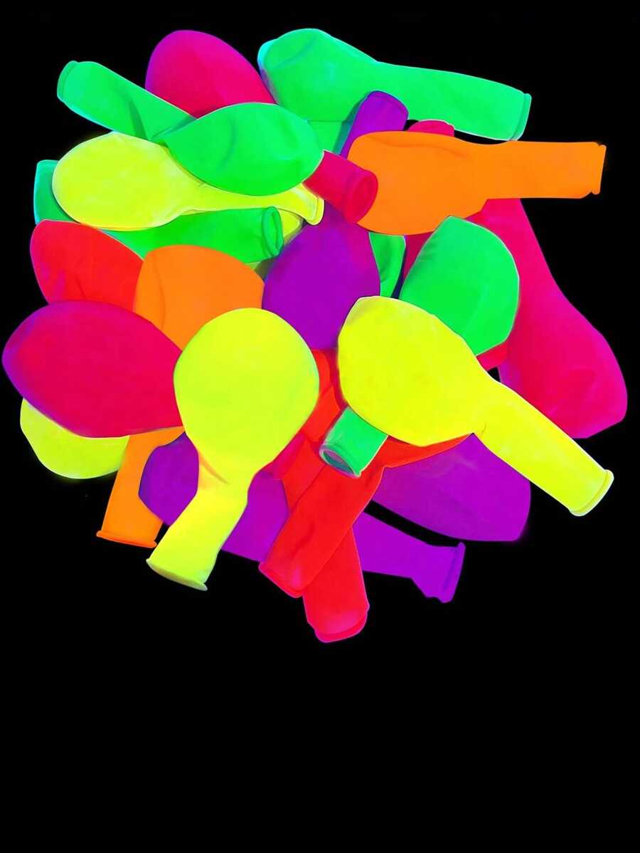 100入組12英寸(30公分)紫外線霓虹氣球黑光發光派對氣球5種顏色螢光乳膠氣球用於黑光派對、生日、婚禮霓虹派對裝飾用品 - 彩色 - 查看 1