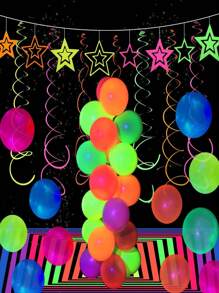 100入組12英寸(30公分)紫外線霓虹氣球黑光發光派對氣球5種顏色螢光乳膠氣球用於黑光派對、生日、婚禮霓虹派對裝飾用品 - 彩色 - 查看 3