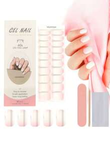1 Box Long-Lasting UV Nail Gel Sticker, Natural Gradient Pink Semi-Cured Gel Stickers For 20 Fingernails, Easy To Use And Remove. Comes With 1 Nail File. DIY - Multicolor - View 5