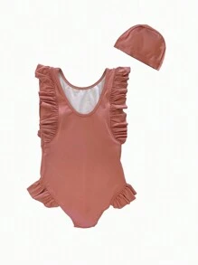 Balabala Tween Girl Knitted One-Piece Swimsuit - Coffee Brown - View 1