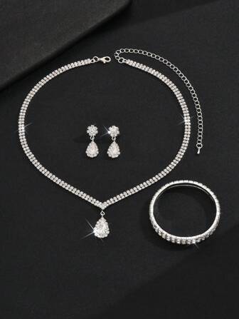 4 st/set Bröllopsbrudklänning Halsband Event Party Smyckesset, innehåller halsband, örhängen, armband och ring