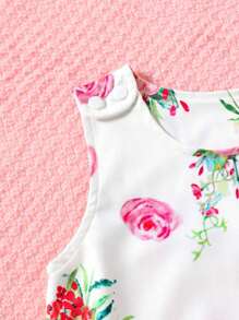 Mouwloze romper voor babymeisjes met frisse bloemenprint en ronde hals