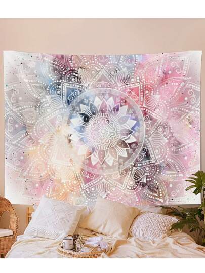 1 pieza Tapiz hecho a mano con patrón de mandala, colgante de pared abstracto para decoración del hogar en sala de estar, dormitorio, oficina, divisor de habitación, decoración de fiesta, bandera para habitación, decoración de pared, arte de pared, decoración de habitación, banderas para habitación, tapiz, tapiz de pared, tapiz rosa
