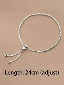 HuooNew 1枚優雅可調節的925純銀珠串拉繩手鍊,適合女士日常佩戴 - 銀色 - 查看 3
