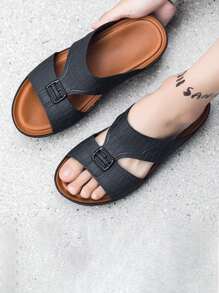 Dép da chống trượt thể thao ngoài trời cho nam, dép đi trong nhà và dép đi biển - màu đen - Xem 5