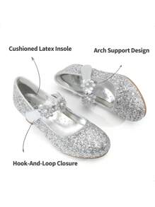 Girls MaryJane Dress Shoes Pumps Low Heels Flower Party Wedding Princess - 銀色 - 查看 3