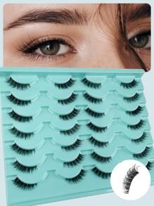 14pairs Natural Soft Reusable False Eyelashes For Daily And Party Makeup, Suitable For Cat-Eye And D-Curl Strip Lashes, Lashes, Eyelashes, Fake Lashes - Black - View 6