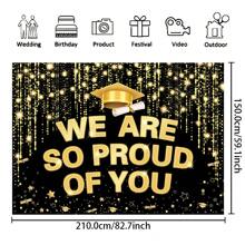 1pc Congrats Grad Photography Backdrop, Vinyl Golden Star & Grad Cap Pattern, For Class Of 2024 High School College Graduation Ceremony Party Banner, Photo Studio Booth Props - Multicolor - View 4