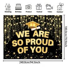 1pc Congrats Grad Photography Backdrop, Vinyl Golden Star & Grad Cap Pattern, For Class Of 2024 High School College Graduation Ceremony Party Banner, Photo Studio Booth Props - Multicolor - View 5