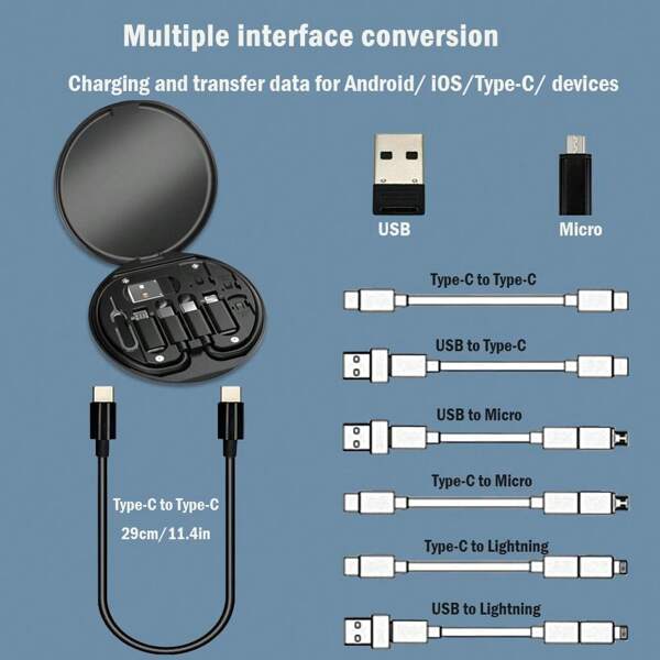 Kit de câble adaptateur de charge USB multi: connectivité polyvalente avec boîte adaptateur de câble USB C, ensemble de conversion inclus avec USB A et type C pour Micro mâle / Type C, idéal pour le transfert de données, le stockage de carte, la broche d'éjection de plateau et intégration pratique de support de téléphone pour une utilité améliorée