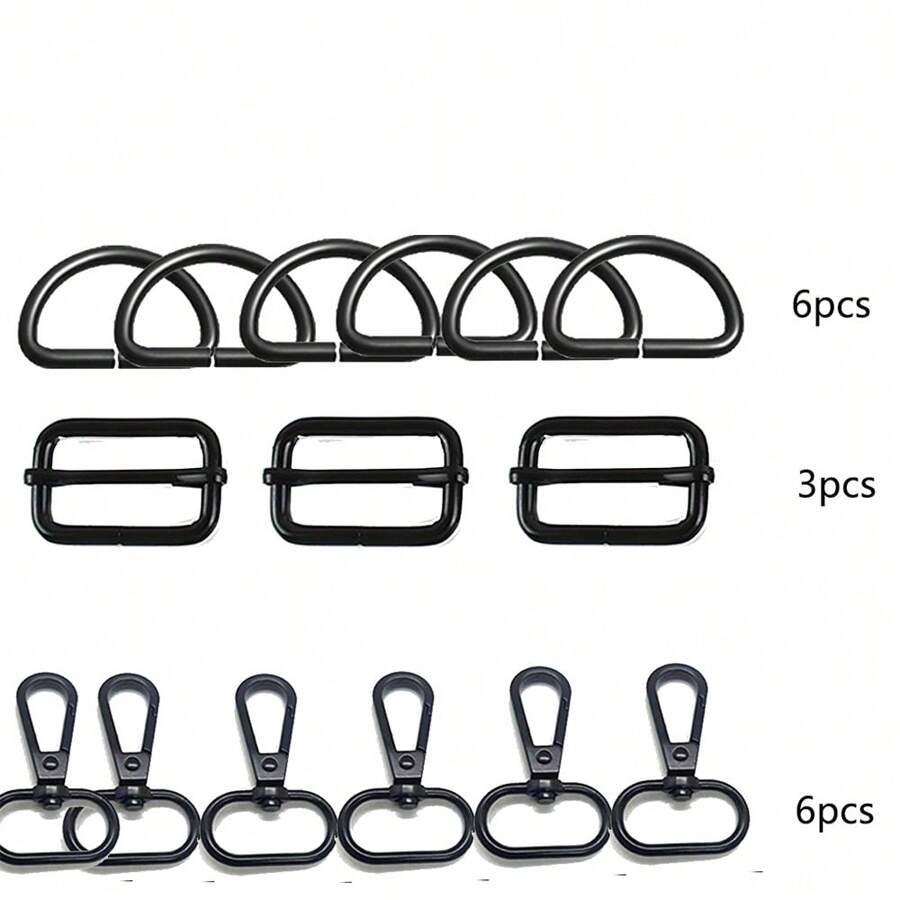 15pcs Black Zinc Alloy Luggage Hardware Accessories Set Including 6pcs Solid Semi-Circle Frame, 6pcs Rotatable Hook, 3pcs Adjustable Buckle, Suitable For DIY Component - Multicolor - View 1