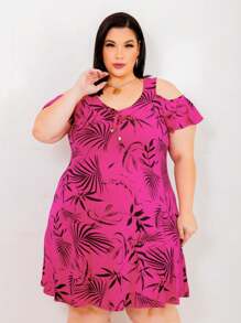 Plus Size Dresses - Pink Print - View 3