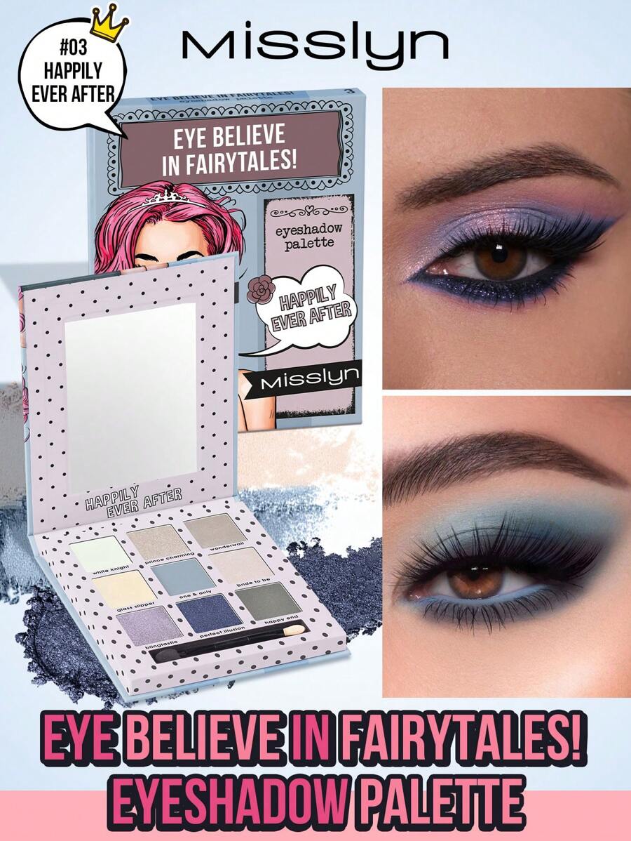 Misslyn Eye Believe In Fairytales 眼影套装，9 色眼影组合，配有大镜子和刷子，哑光、闪光和闪亮眼妆，高色素、持久、可混合、细粉、纯素、无残忍