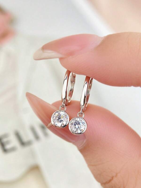 Esberry 1 Pair Of Stylish & Charming S925 Standard Sterling Silver Cubic Zirconia Drop Earrings For Women Fine Jewelry Daily Wear