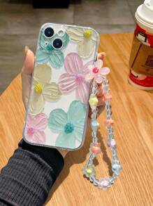 1 Pulsera de flor hecha de cuerda joyería, Carcasa para teléfono pintada con una gran flor transparente compatible con iPhone 12/12 Pro Max/12 Mini/11 Pro Max/XS/7/8, Samsung A03s,A03core,A04,A12,A13,A14,A21s,A22,A23,A24,A32,A33a34,A5 A51A52,A53,A54,A71,A72,A73,S20fe,S21,S22, serie Redmi de Xiaomi