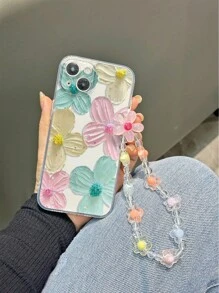 1 Pulsera de flor hecha de cuerda joyería, Carcasa para teléfono pintada con una gran flor transparente compatible con iPhone 12/12 Pro Max/12 Mini/11 Pro Max/XS/7/8, Samsung A03s,A03core,A04,A12,A13,A14,A21s,A22,A23,A24,A32,A33a34,A5 A51A52,A53,A54,A71,A72,A73,S20fe,S21,S22, serie Redmi de Xiaomi