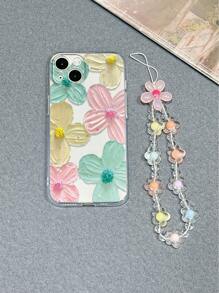 1 Pulsera de flor hecha de cuerda joyería, Carcasa para teléfono pintada con una gran flor transparente compatible con iPhone 12/12 Pro Max/12 Mini/11 Pro Max/XS/7/8, Samsung A03s,A03core,A04,A12,A13,A14,A21s,A22,A23,A24,A32,A33a34,A5 A51A52,A53,A54,A71,A72,A73,S20fe,S21,S22, serie Redmi de Xiaomi