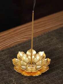 1入組青銅合金蓮花造型多孔線香座 - 金色 - 查看 4