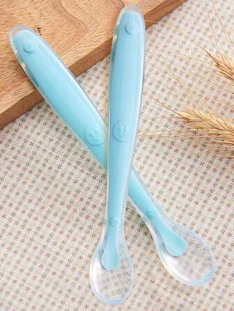 2 pièces Cuillère d'alimentation pour bébé à embout souple en silicone pour nourrissons, ustensiles d'alimentation pour enfants (visage souriant)
