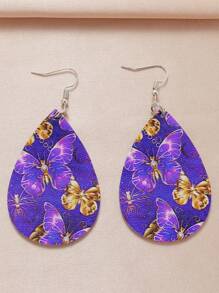 1pc Creative Life Tree Heart Design Women's Earrings With Double-Sided Waterdrop Shaped Artificial Leather Dangle, Fashionable And Unique Ear Jewelry For Festival And Suitable For Women Valentines