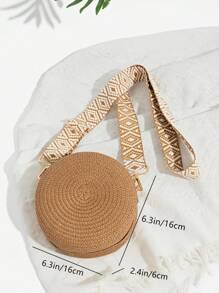 Gusure Bag Round Crossbody Shoulder Bag Women Woven Bag For Ladies Wide Strap Bohemia Handmade Knitted Small Straw Purse And Handbag Bag, Beach Essentials Women Bags For Vacation & Holiday, Fashionable Vacation Bag For Summer, Eye-Catching Beach Bag Summer, Summer Straw Beach Bag For Women, Hottest Beach Bags