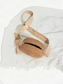 Gusure Bag Round Crossbody Shoulder Bag Women Woven Bag For Ladies Wide Strap Bohemia Handmade Knitted Small Straw Purse And Handbag Bag, Beach Essentials Women Bags For Vacation & Holiday, Fashionable Vacation Bag For Summer, Eye-Catching Beach Bag Summer, Summer Straw Beach Bag For Women, Hottest Beach Bags