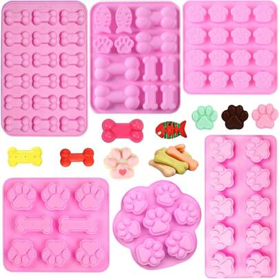 Molde de silicona para huella de perro y hueso, molde para hornear, para gelatina, dulces, chocolate, cubos de hielo, se puede usar para hornear golosinas y galletas para perros