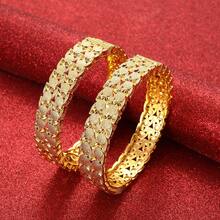 2 pezzi Braccialetti d'oro di Dubai per le donne Oro Braccialetti di Nozze per Spose di Dubai Braccialetti Africani Gioielli Arabi Braccialetti a Charm in Oro - Dorato - Visualizzare 4