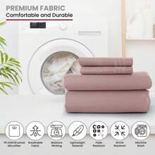 LUX DECOR 4 Pc Solid Microfiber Bed Sheet Set - Deep Pocket With Pillowcases, Lightweight And Breathable For Year-Round Comfort, Easy Care, Perfect For Home, Dorm & Guest Rooms - 淺粉色 - 查看 3