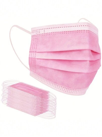 50pcs Pink Disposable Face Mask  Pink Face Masks 3 Ply Protection MasksSuitable For School  Office And Outdoors