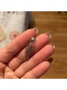 1入組帶鍊穿孔不鏽鋼螺旋耳環，男女通用球形耳珠耳針，適用於軟骨、耳緣、耳際穿孔，項鏈耳環