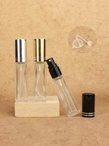 3pcs/6pcs/12pcs/18pcs 10ml Square Glass Refillable Makeup Toner Perfume Small Sample Transparent Fine Mist Spray Bottle, Black/Amber, With Funnel Atomizer, Rose Gold/Purple/Pink
