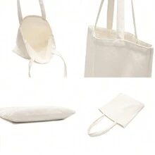 帆布手提袋女款，大容量，適用於通勤和購物的簡約時尚肩袋，可根據流行印花客製化，作為返校季、畢業禮物或假日購物袋 - 白色 - 查看 2