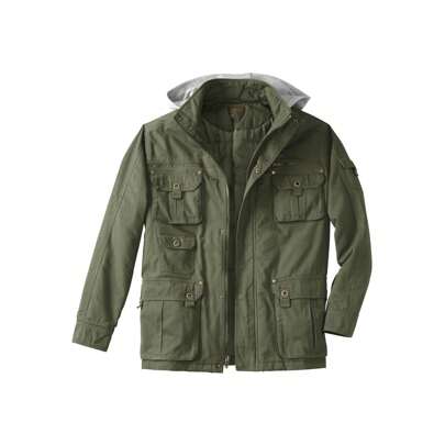 Boulder Creek By KingSize Men's Big  Tall 9 Pocket Twill Utility Jacket With Removable Hood