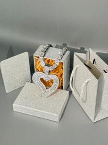 1pc Fashionable Creative Zinc Alloy Rhinestone Pendant Necklace With Greeting Card Jewelry Box For Mother's Day, Women