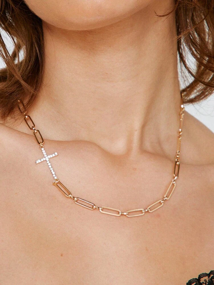 1 pezzo Collana corta semplice geometrica a croce di diamante in metallo per donne | SHEIN ALIA