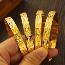 4pcs/Set African Dubai Saudi Arabian Women Bracelet, Inner Diameter: 45mm/55mm/65mm/70mm, Gold Or Silver Jewelry Bracelet, Birthday Gift