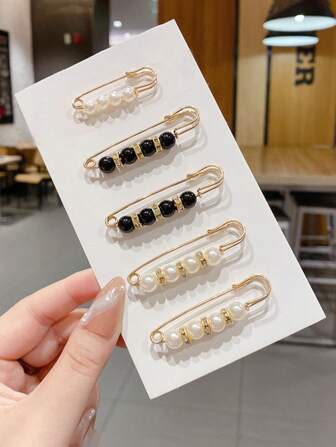 5 st Faux Pearl Fashion Brosch Pin Set, perfekt för kläder och byxor