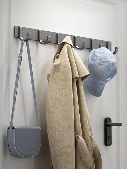 Perchero de pared de color negro mate de aluminio montado en la pared, ganchos autoadhesivos sin taladro, ganchos adhesivos de alta resistencia para colgar abrigos, ropa, plantas, herramientas de jardinería, utensilios de cocina, tazas, sombreros, toallas, batas - Adecuado para dormitorio, baño, ducha, cocina, aula, garaje, apartamento, dormitorio universitario, armarios, nevera, útiles escolares, organizadores y la mayoría de los tipos de decoración de habitaciones.