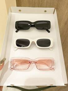3pcs Fashionable Y2K Style Square Cute Daily Unisex Fashion Glasses Beach Accessories For Women Glasses Shades - 彩色 - 查看 3