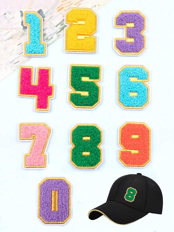 1 st/10 stks Gekleurde Geborduurde 0-9 Cijfers Chenille Patch Voor DIY Kleding, baseball Cap Decoratie En Nummer Badge