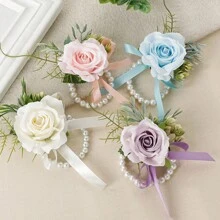 1pc Simple And Beautiful Mori Style Bridesmaid Wrist Corsage For Wedding - Flowers - View 7
