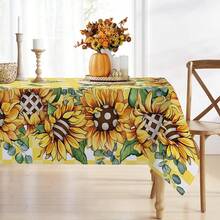 1 Khăn trải bàn bằng polyester có thể giặt được với họa tiết hoa hướng dương màu vàng, hoàn hảo để trang trí bữa tiệc, dã ngoại hoặc ăn tối, mùa hè - Màu vàng - Xem 3