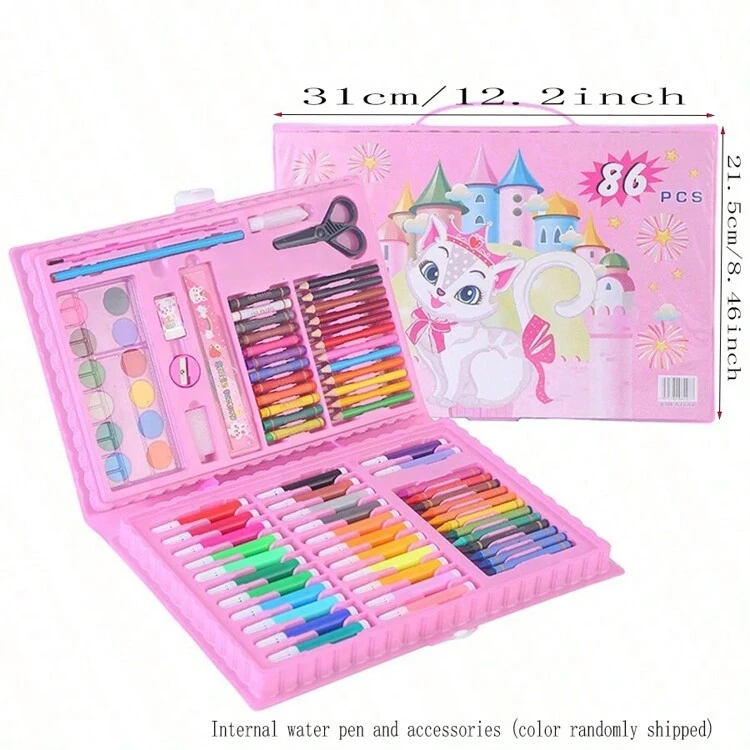 Decoração de Natal 86 peças/conjunto conjunto de pintura em aquarela para crianças, incluindo livro de ilustração, giz de cera e canetas para colorir, conjunto com livro de desenho (padrão de caixa aleatória), material escolar - Multicolorido - Ver 3