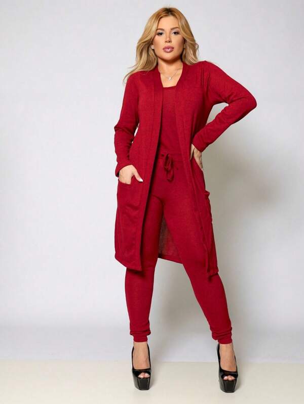 Conjunto Feminino / Lãzinha / 3 peças / Regata / Cardigã / Calça / Macio / Confortável / Moda Outono e Inverno