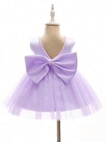 Baby Girl Purple Formal Dress With Large Bowknot And Tulle Skirt, 0-2 Years Old