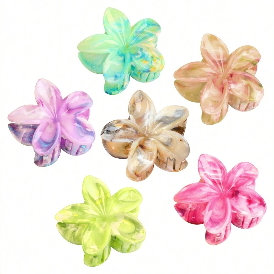 1入時尚女士漸變色彩繽紛立體花朵髮卡，髮夾，半髮夾，髮髻配件，海灘度假風格頭飾 - 彩色 - 查看 1