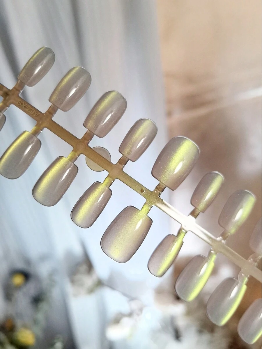 1set (30pcs) Cat Eye Nail Tips In Various Colors, Gradient Design, Wide Light, Polarized Light, Electroplating Spray For Nail Art JOBSL-114 - Green - View 1