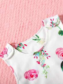 Mouwloze romper voor babymeisjes met frisse bloemenprint en ronde hals